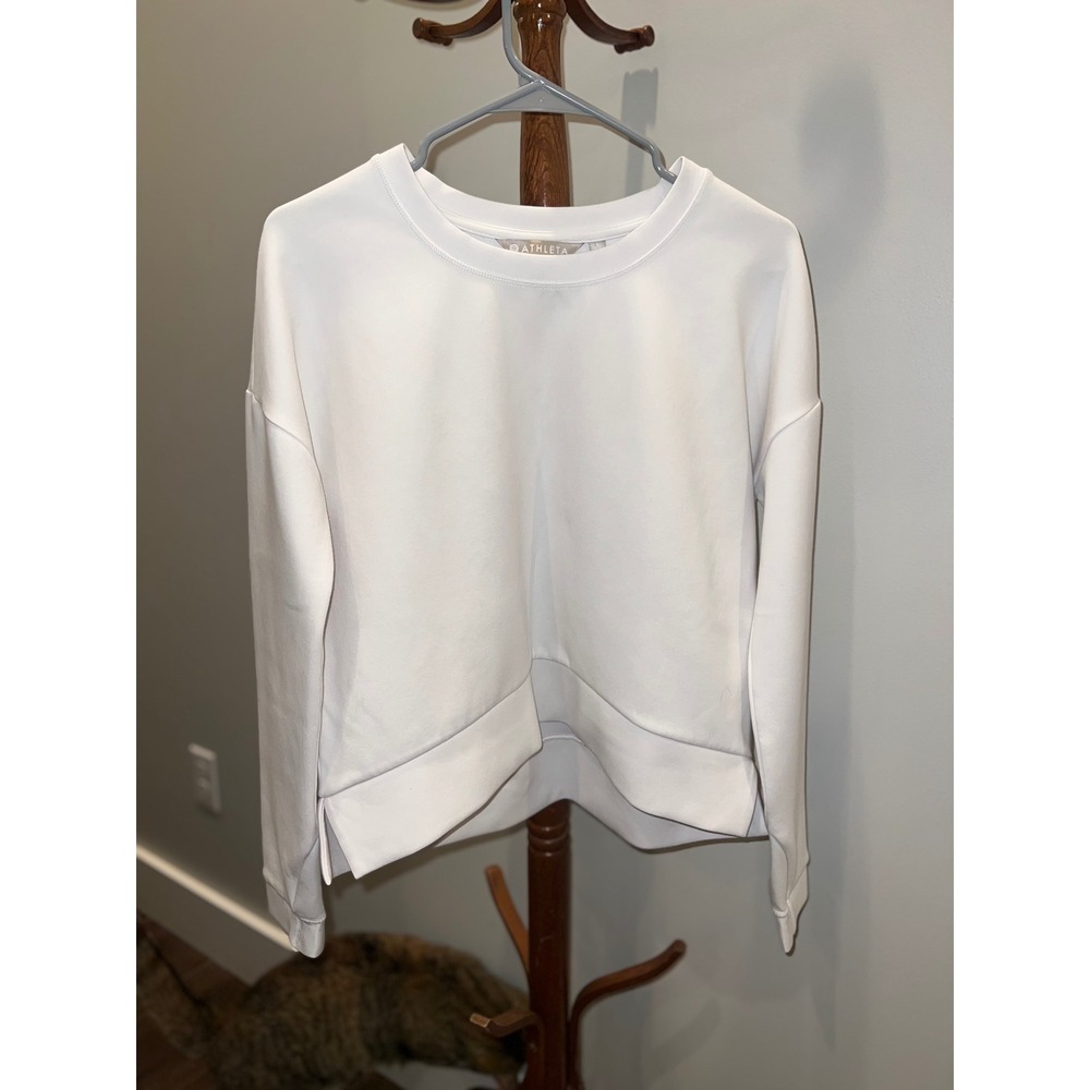 Athleta Women White Coaster Luxe Sweatshirt Relaxed Fit Crewneck Small